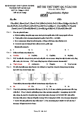 Đề thi thử THPT Quốc gia môn Hóa học năm 2018 - Mã đề A - Trường THPT Hưng Đạo (Kèm đáp án)